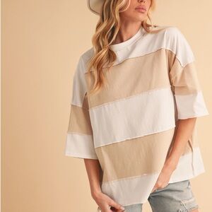 Cream and White Oversized Boxy T-Shirt